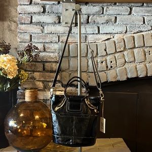 Black leather hobo medium size handbag